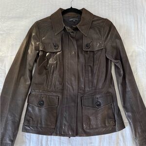 Vince Dark Olive-Brown Leather Women's Jacket